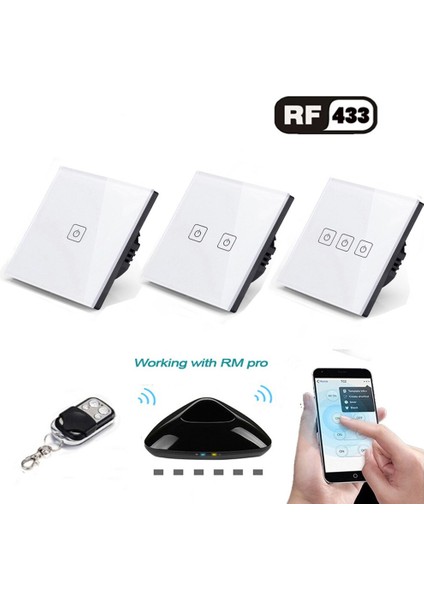 Ab/ingiltere Standardı 1/2/3 Gang Kablosuz Uzaktan Kumanda Işık Anahtarları, Akıllı Ev RF433 Uzaktan Kumanda Duvar Dokunmatik Anahtarı (Yurt Dışından) fiyatları