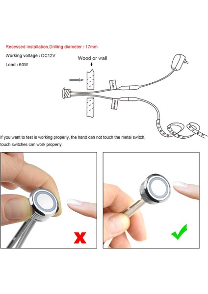 Dc 5V 12V-24V Gömme Dokunmatik Sensör Anahtarı Kademesiz Dokunmatik Dimmer LED Şerit Dıy Yatak Dolap Dolap Işığı (Yurt Dışından)