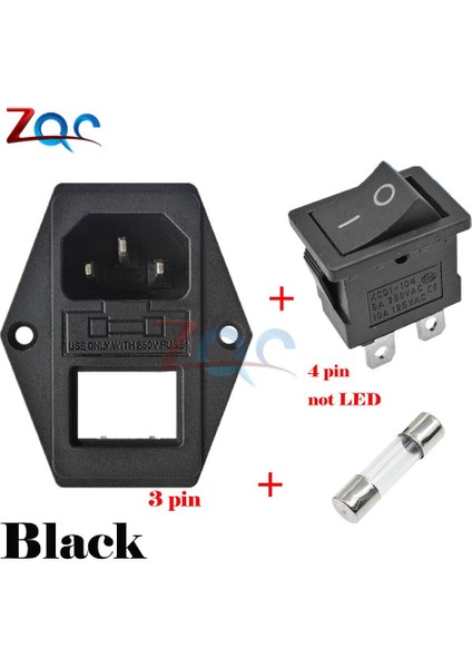 Ac 10A 250 V 4pin Rocker Anahtarı Sigortalı IEC320 C14 Erkek Giriş Kablosu Güç Soket Anahtarı Konnektörü 3pin Fiş Konnektörü 10A Sigorta ile (Yurt Dışından)