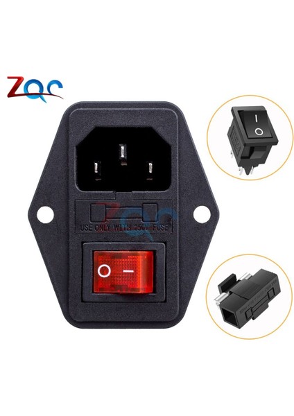 Ac 10A 250 V 4pin Rocker Anahtarı Sigortalı IEC320 C14 Erkek Giriş Kablosu Güç Soket Anahtarı Konnektörü 3pin Fiş Konnektörü 10A Sigorta ile (Yurt Dışından) fiyatları