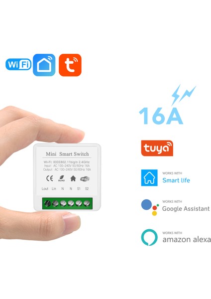 [hazır Stok/satışta] 16A Mını Wifi Akıllı Anahtar Destekli 2 Yönlü Kontrol Zamanlayıcı Kablosuz Anahtarlar Akıllı Ev Otomasyonu Tuya Alexa Google Home ile Uyumlu (Yurt Dışından)