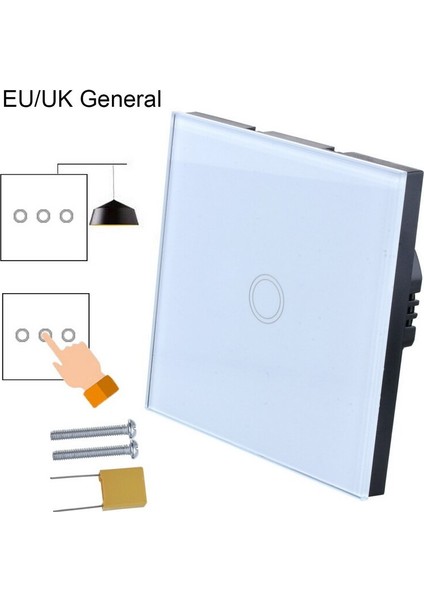 Dokunmatik Anahtarı Ab Standardı Beyaz Kristal Cam Panel Dokunmatik Anahtarı AC220V 1 Takım 1 Yollu Duvar Lambası Duvar Dokunmatik Ekran (Yurt Dışından) fırsatları