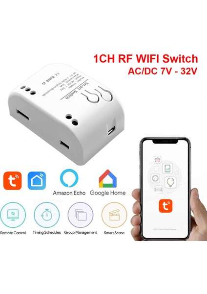 Tuya 1 Ch Rf Wifi Mini Dıy Akıllı Anahtar Dc/ac 7V~32V LED Işık Akıllı Yaşam Itme Modülü Ses Kontrolü Google Ev ile Çalışmak Alexa (Yurt Dışından)