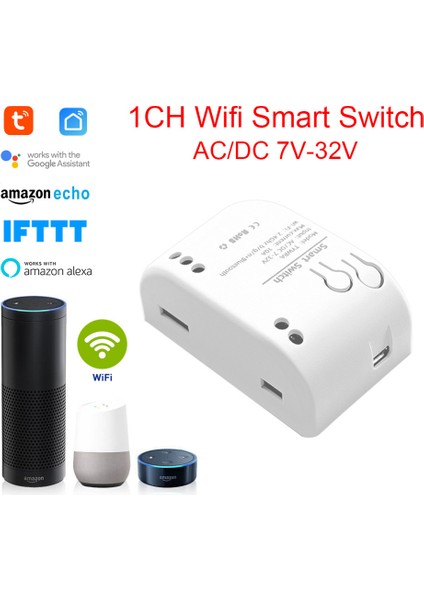 Tuya 1 Ch Rf Wifi Mini Dıy Akıllı Anahtar Dc/ac 7V~32V LED Işık Akıllı Yaşam Itme Modülü Ses Kontrolü Google Ev ile Çalışmak Alexa (Yurt Dışından) modelleri