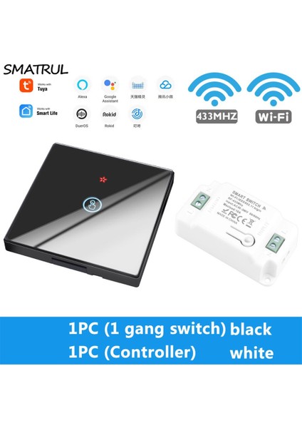 Kablosuz Dokunmatık Anahtarı Işık Wifi Ev Akıllı Yaşam Tuya App Rf 433 Mhz Duvar Röle Zamanlayıcı Modülü Google Ev Alexa 10A (Yurt Dışından)