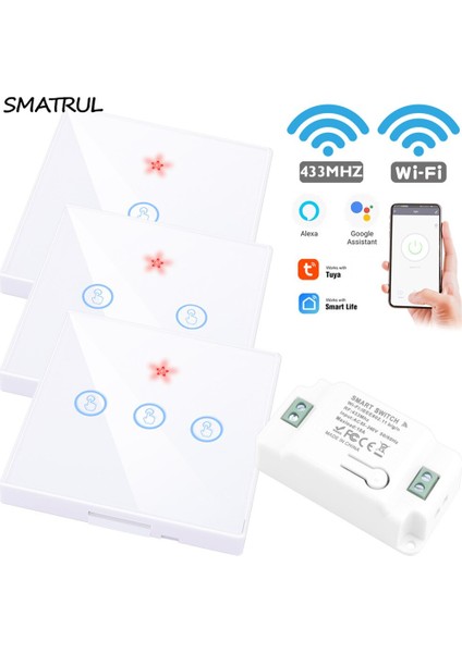 Kablosuz Dokunmatık Anahtarı Işık Wifi Ev Akıllı Yaşam Tuya App Rf 433 Mhz Duvar Röle Zamanlayıcı Modülü Google Ev Alexa 10A (Yurt Dışından) modelleri