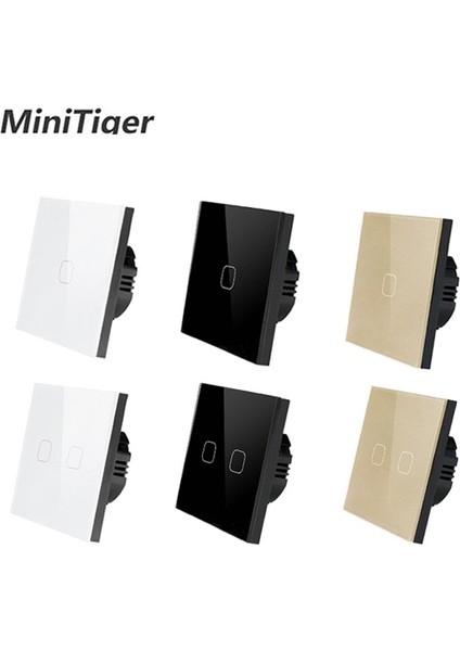Minitiger Dokunmatik Anahtarı Ab Standardı 1 Gang 1 Yollu Siyah/altın/beyaz Duvar Lambası Dokunmatik Ekran Anahtarı Kristal Cam Anahtar Paneli (Yurt Dışından)