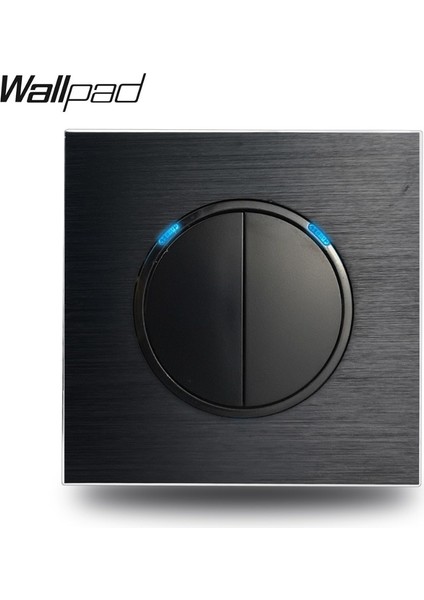 Wallpad L6 Saten Siyah Metal 2 Gang 2 Yollu Duvar Işık Rastgele Tıklama Basmalı Düğme Anahtarı Alüminyum Plaka Mavi LED Göstergesi ile (Yurt Dışından)