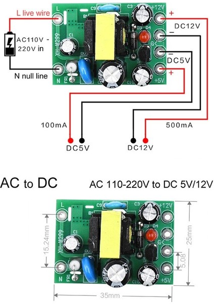 Adet Mini Ac-Dc Dönüştürücü Ac 110V 220V Dc 12V 0.2A+5V Modül Kartı (Yurt Dışından)