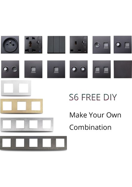 Wallpad S6 45A Klima Ocak Ünitesi Çift Kutuplu Dp Rocker Anahtarı Siyah Gümüş Fırçalanmış Pc Plastik Taklit Alüminyum (Yurt Dışından) modelleri