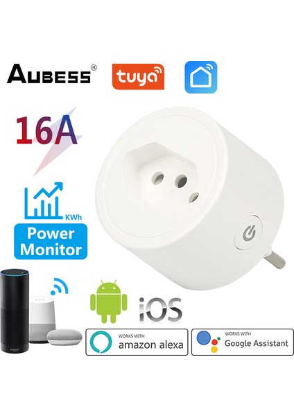 Güç Monitörü Işlevli Akıllı Wifi Fişi Brezilya 16A Smart Life Uygulaması Uzaktan Kumanda Prizi Alexa Google Home ile Çalışır 【24 Saat Içinde Nakliye】 (Yurt Dışından)