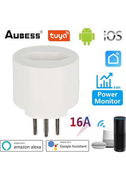 Güç Monitörü Işlevli Akıllı Wifi Fişi Brezilya 16A Smart Life Uygulaması Uzaktan Kumanda Prizi Alexa Google Home ile Çalışır 【24 Saat Içinde Nakliye】 (Yurt Dışından)