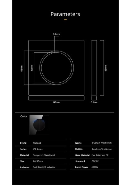 Wallpad L6 Siyah 2 Gang 1 Yollu Temperli Cam Rastgele Tıklama Düğmesi Duvar Işık Anahtarı Mavi LED Göstergesi ile (Yurt Dışından) indirimleri