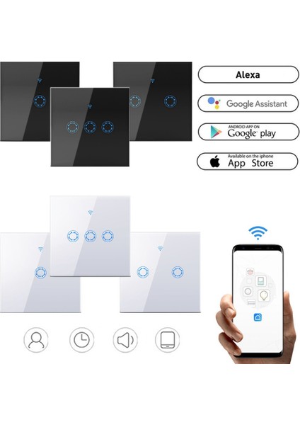 Akıllı Wıfı Cam Panel Anahtarı Ab Standardı 220 V LED Işık Lambası Dokunmatik Anahtarı App Uzaktan Kumanda 1/2/3 Gang Akıllı Wıfı Anahtarı (Yurt Dışından) fiyatları