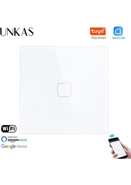 Unkas Kristal Cam Panel Ab Standardı 1 Gang Wifi Dokunmatik Duvar Anahtarı Kontrolü Tuya/akıllı Yaşam Kablosuz Dokunmatik Işık Anahtarı (Yurt Dışından)