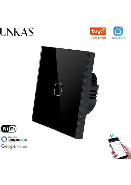 Unkas Kristal Cam Panel Ab Standardı 1 Gang Wifi Dokunmatik Duvar Anahtarı Kontrolü Tuya/akıllı Yaşam Kablosuz Dokunmatik Işık Anahtarı (Yurt Dışından) fırsatları