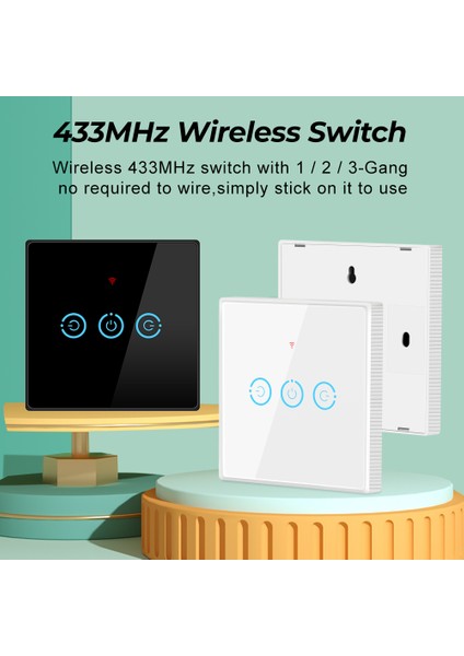 Smatrul - Akıllı Kablosuz Duvar Anahtarı - Rf 433MHZ - 2 Yollu Kontrol - Dokunmatik Cam Panel - 1/2/3 Gang (Yurt Dışından) fiyatları