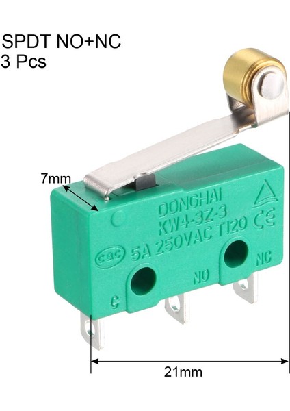 Uxcell 3 Adet Kw4-3z-3 Limit Anahtarı Spdt No Nc 3 Terminalleri Anlık Menteşe Silindir Kolu Yeşil (Yurt Dışından) fiyatları