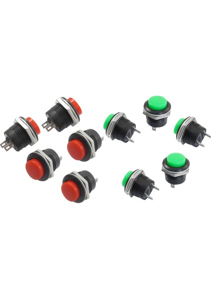 Takım: 5 x Anlık Spst Yok Yeşil Yuvarlak Başlıklı Basmalı Düğme Anahtarı Ac 250V/3A + 5 x Anlık Spst Yok Kırmızı Yuvarlak Başlıklı Basmalı Düğme Anahtarı Ac 6A/125V 3A/250V (Yurt Dışından)