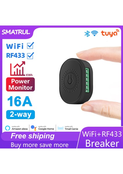 Smatrul Tuya WIFI/RF433 Akıllı Kablosuz Anahtar - Güç Monitörlü - 16A Hafif Mini 2 Yollu Zamanlayıcı Kesici Google Home Alexa Için Çalışmak (Yurt Dışından)