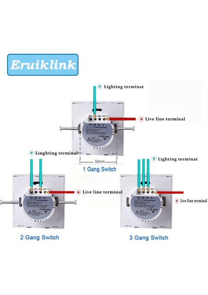 Eruiklink Ab / Ingiltere Standart Duvar Anahtarı, Ac 110V-250V Işık Anahtarları, Akıllı Ev Için Kristal Cam Panel Dokunmatik Ekran Işık Anahtarı (Yurt Dışından) modelleri