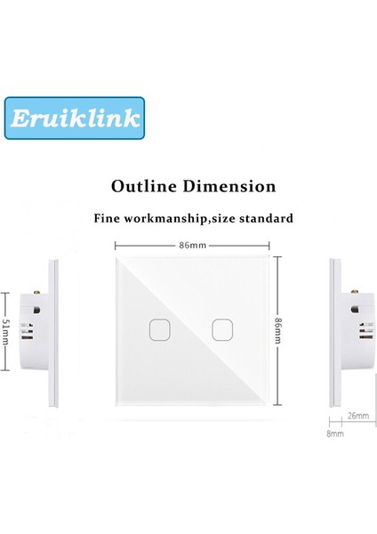 Eruiklink Ab / Ingiltere Standart Duvar Anahtarı, Ac 110V-250V Işık Anahtarları, Akıllı Ev Için Kristal Cam Panel Dokunmatik Ekran Işık Anahtarı (Yurt Dışından) fırsatları