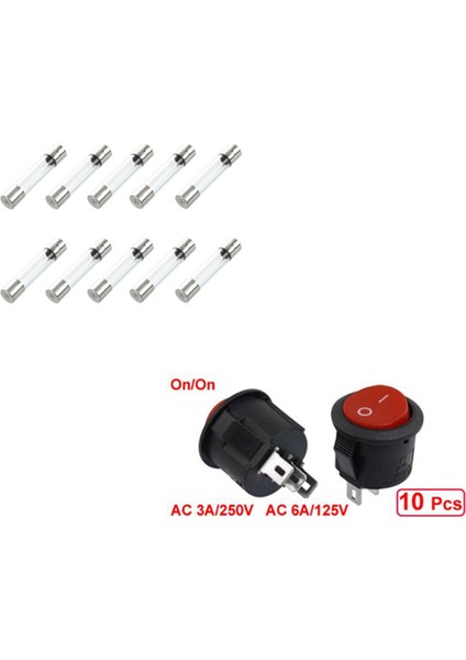 10 Adet Spdt Siyah Kırmızı Düğme Açma/açık Yuvarlak Rocker Anahtarı ve 10 Adet Hızlı Darbe Tipi Cam Tüp Sigortalar 6X30MM 250V 5AMP (Yurt Dışından) fiyatları