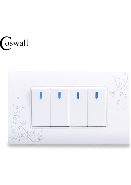 Coswall Basit Stil 4 Gang 2 Yollu Açık/kapalı Duvar Anahtarı Kesici Beyaz Renk Işık Anahtarı 114*70MM Ac 110 ~ 250 V C30-118-104M (Yurt Dışından) fiyatları