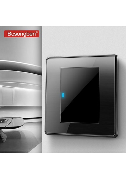 Bcsongben Standart Anahtar Basmalı Düğme Işık Anahtarı Duvar Siyah Paslanmaz Çelik 1 Gang 2 Yollu Anahtar Ac 110-250 V Kd1-1k2 (Yurt Dışından) modelleri