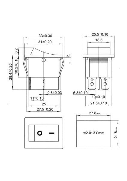 Kcd6 25X31MM Kırmızı Işıklı Büyük Rocker Anahtarları Iki Yönlü Anahtar 6 Pin 2 Pozisyon 15A 250V 20A 125VAC On-Off (Yurt Dışından)