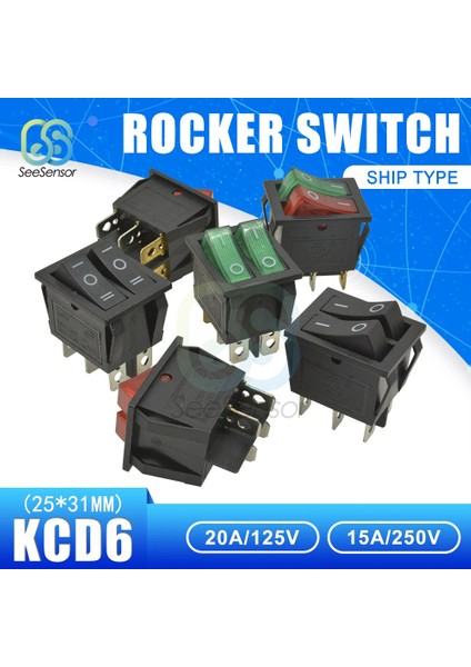 Kcd6 Basmalı Anahtar Tekne Güç Anahtarı 15A 250V 20A 125V On-Off 2 Pozisyon 4 Pin / 6 Pin (Yurt Dışından)