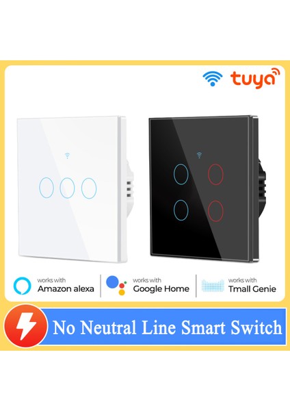 1/2/3/4 Çete Tuya Wifi Akıllı Dokunmatik Anahtarı Nötr Gerekmez 100-240V Alexa ve Google Ev Asistanı Için Ev Duvar Düğmesi Ab Standardı (Yurt Dışından)