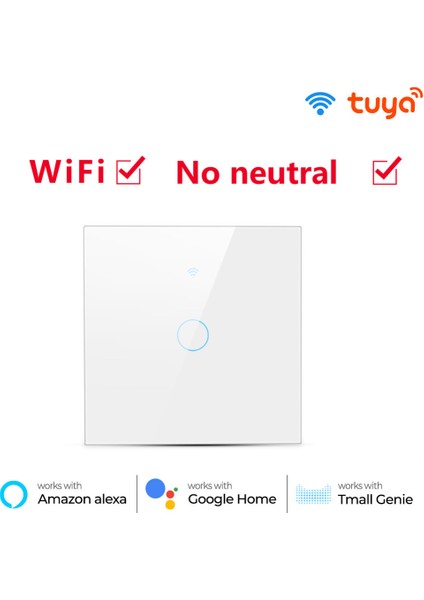 1/2/3/4 Çete Tuya Wifi Akıllı Dokunmatik Anahtarı Nötr Gerekmez 100-240V Alexa ve Google Ev Asistanı Için Ev Duvar Düğmesi Ab Standardı (Yurt Dışından)