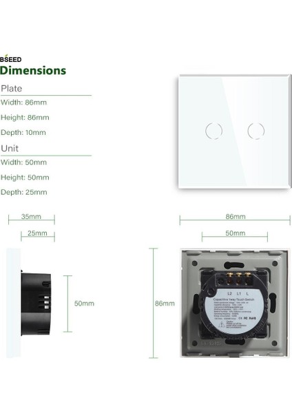 Bseed Ab Ingıltere Standart Dokunmatik Anahtarı Kapasitif Lüks 2 Gang 1 Yollu Duvar Anahtarı Cam Panel Dokunmatik Işık Anahtarı Siyah Beyaz (Yurt Dışından) indirimleri