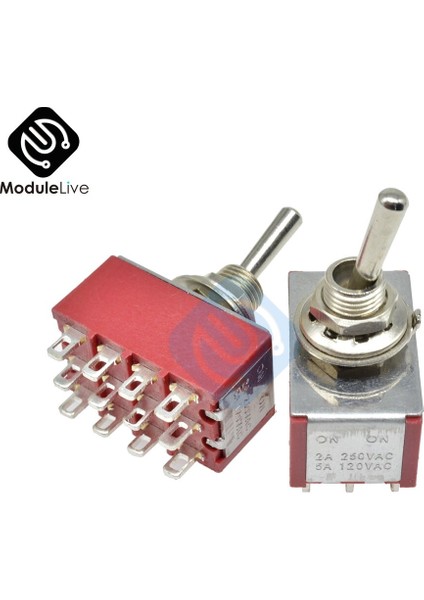 MTS-402 6mm Geçiş Anahtarı Tek Kutuplu Çift Atışlı Spdt On-On 120VAC 6A 1/4 Inç Montaj 13*22MM (MTS402) 2 Pozisyon 12PIN (Yurt Dışından)