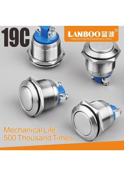 Lanboo 1no Anlık Anahtar 19MM Basma Düğmesi, Düz/yüksek/top Şeklinde, Lambasız (Yurt Dışından) modelleri