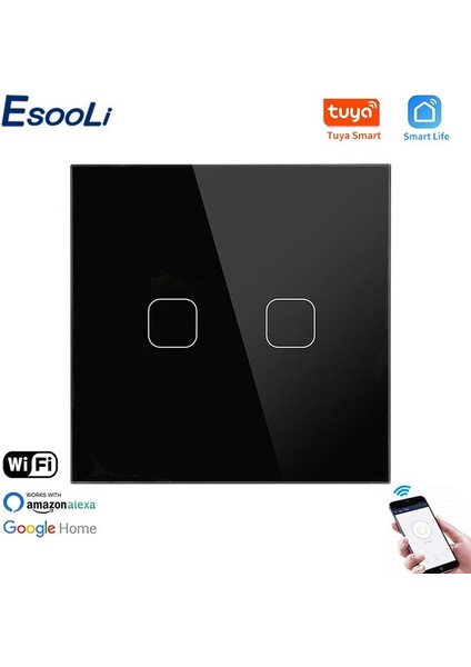Esooli Ab Standardı 2 Gang Tuya/akıllı Yaşam Wifi Duvar Lambası Dokunmatik Anahtarı Kristal Temperli Cam Kablosuz Kontrol Dokunmatik Anahtarı (Yurt Dışından)