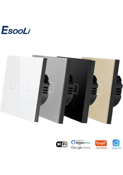 Esooli Ab Standardı 2 Gang Tuya/akıllı Yaşam Wifi Duvar Lambası Dokunmatik Anahtarı Kristal Temperli Cam Kablosuz Kontrol Dokunmatik Anahtarı (Yurt Dışından) fiyatları