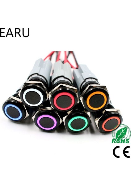 5V 12V 24V 110V 220V LED Kilitleme Mandallama Siyah 16MM Su Geçirmez Araba Güç Dash Metal Basmalı Düğme Anahtarı 1no 1nc Paslanmaz Çelik (Yurt Dışından) modelleri