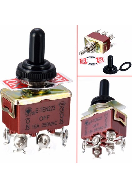 Siyah Su Geçirmez Kapaklı Geçiş Anahtarı 6 Pin 3 Pozisyon Anlık (Açık)-Kapalı-(Açık) Ac 250V 15A Elektrik Dpdt Anahtarları (Yurt Dışından) fiyatları