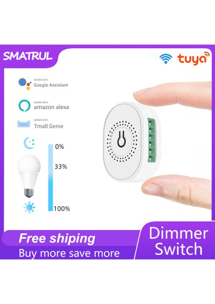 Smatrul Wıfı Kısılabilir Işık Anahtarı - Mini Anahtar Denetleyicisi - Siyah/beyaz Işık Kesici Modülü-Tuya/smart Life App Google Home/alexa Için Ses Röle Çalışması (Yurt Dışından)