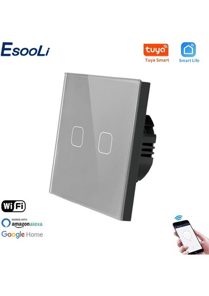 Esooli Ab Standardı 2 Gang Tuya/akıllı Yaşam Wifi Duvar Lambası Dokunmatik Anahtarı Kristal Temperli Cam Kablosuz Kontrol Dokunmatik Anahtarı (Yurt Dışından) modelleri
