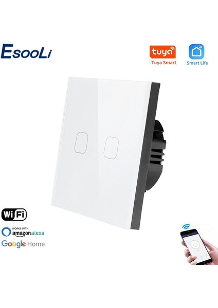 Esooli Ab Standardı 2 Gang Tuya/akıllı Yaşam Wifi Duvar Lambası Dokunmatik Anahtarı Kristal Temperli Cam Kablosuz Kontrol Dokunmatik Anahtarı (Yurt Dışından) fırsatları