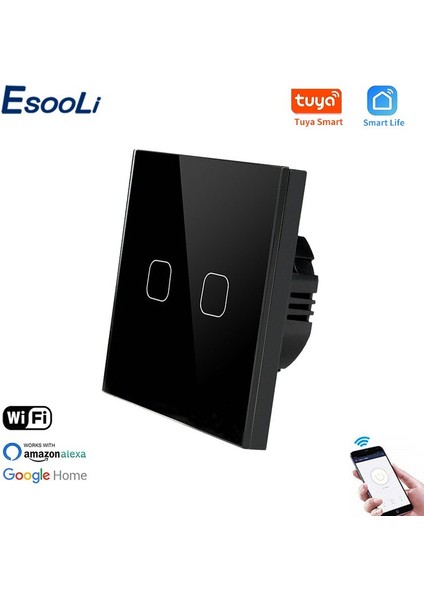 Esooli Ab Standardı 2 Gang Tuya/akıllı Yaşam Wifi Duvar Lambası Dokunmatik Anahtarı Kristal Temperli Cam Kablosuz Kontrol Dokunmatik Anahtarı (Yurt Dışından) indirimleri