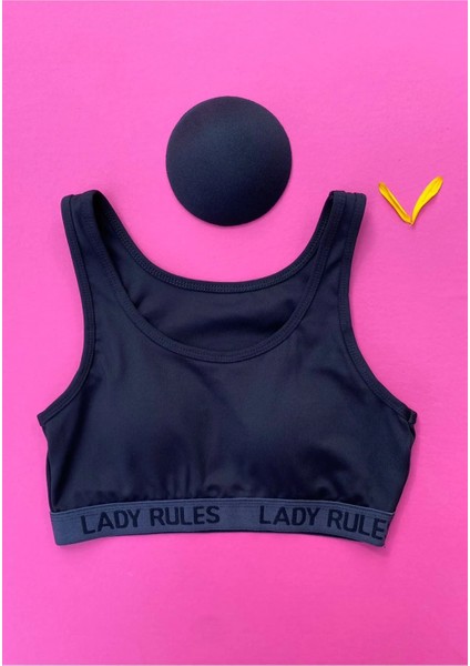 Çıkarılabilir Pedli Kalın Askılı U Yaka 'lady Rules' Yazı Detaylı Dalgıç Kumaş Atlet-Crop