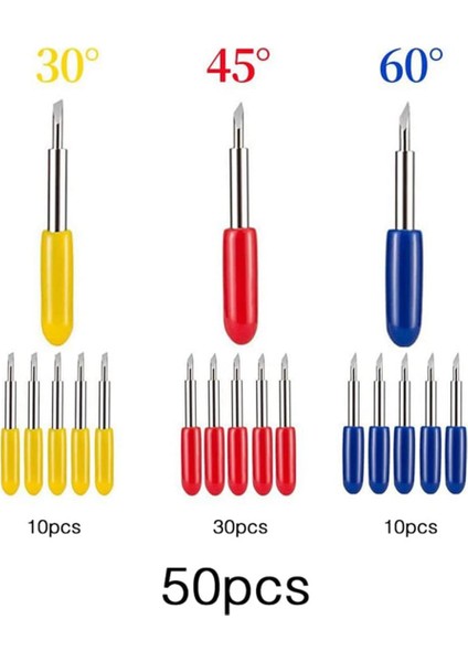 30/45/60 Derece Vinil Kesici Bıçaklar, 50 Adet Tungsten Çelik Harfler Plotter Cricut Hava/hava 2 (Yurt Dışından)