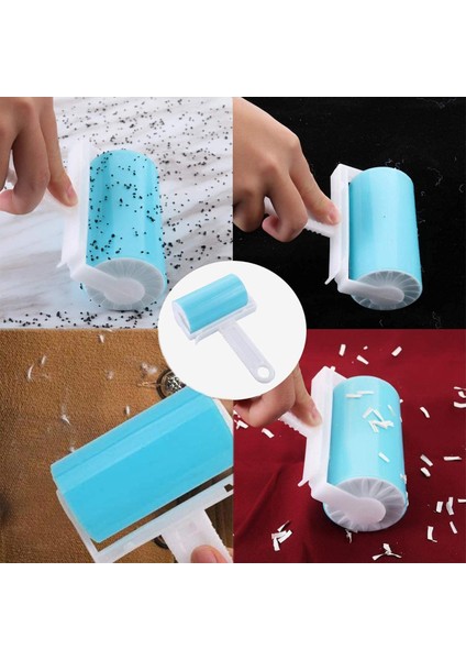 Yıkanabilir Tekrar Kullanılabilir Jel Tüy Bırakmayan Rulo-2 x 10CM Yapışkan Rulo 3 x Küçük Rulo-Mavi&beyaz (Yurt Dışından)