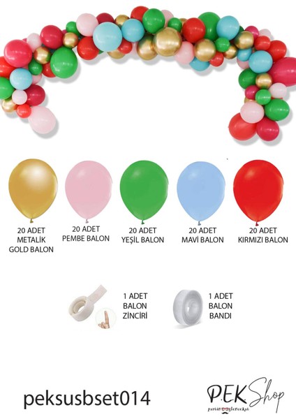 Yılbaşı Balonları 102 Parça Yılbaşı Balon Zinciri Yılbaşı Renkleri Balon Paketi fırsatları