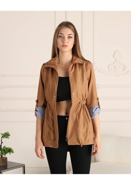 Beli Büzgülü Katlama Kol Kadın Trençkot modelleri