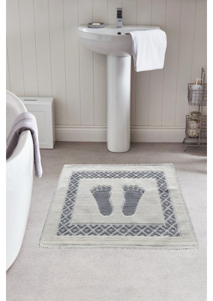 Soffy Pamuklu Gri & Krem Ayak Paspası Ayak Havlusu 50X70 cm Banyo Paspası